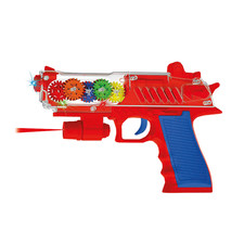 Light-Up Gear Projection Toy Gun Red/Blue - Sound LED Effects Pistol Toy