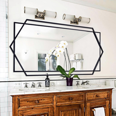 Modern Black Hexagon Wall Mirror, 30''x59'' Decorative Metal Frame Mirror