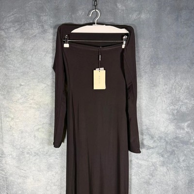 Kaiia Women's Black Double-Layered Slinky Bandeau Maxi Dress & Shrug Set UK 6