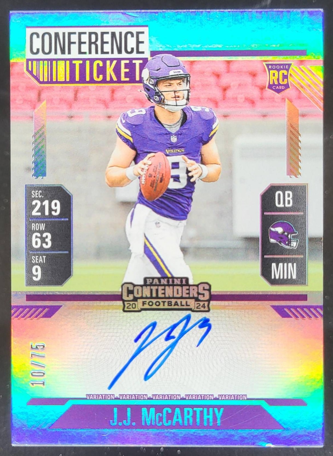 2024 Panini Contenders J.J. McCarthy RC Ticket VAR Auto Conference /75 RC AL2
