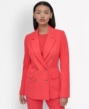 DKNY Womens Double-Breasted Peak-Lapel Blazer Watermelon Sugar
