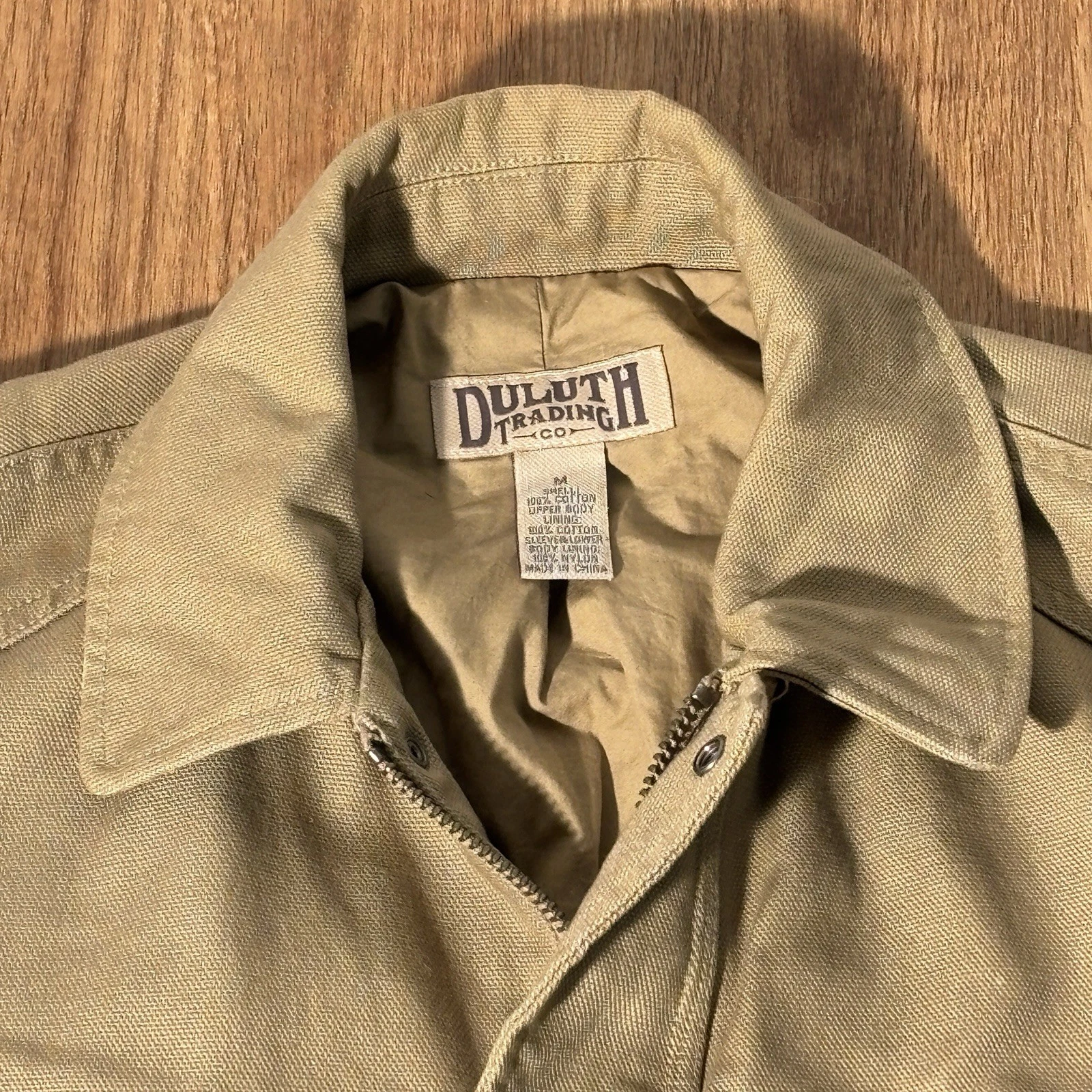 Duluth Trading Co Canvas Field Jacket Mens Medium Tan Utility Safari Chore Coat - product detail image 2
