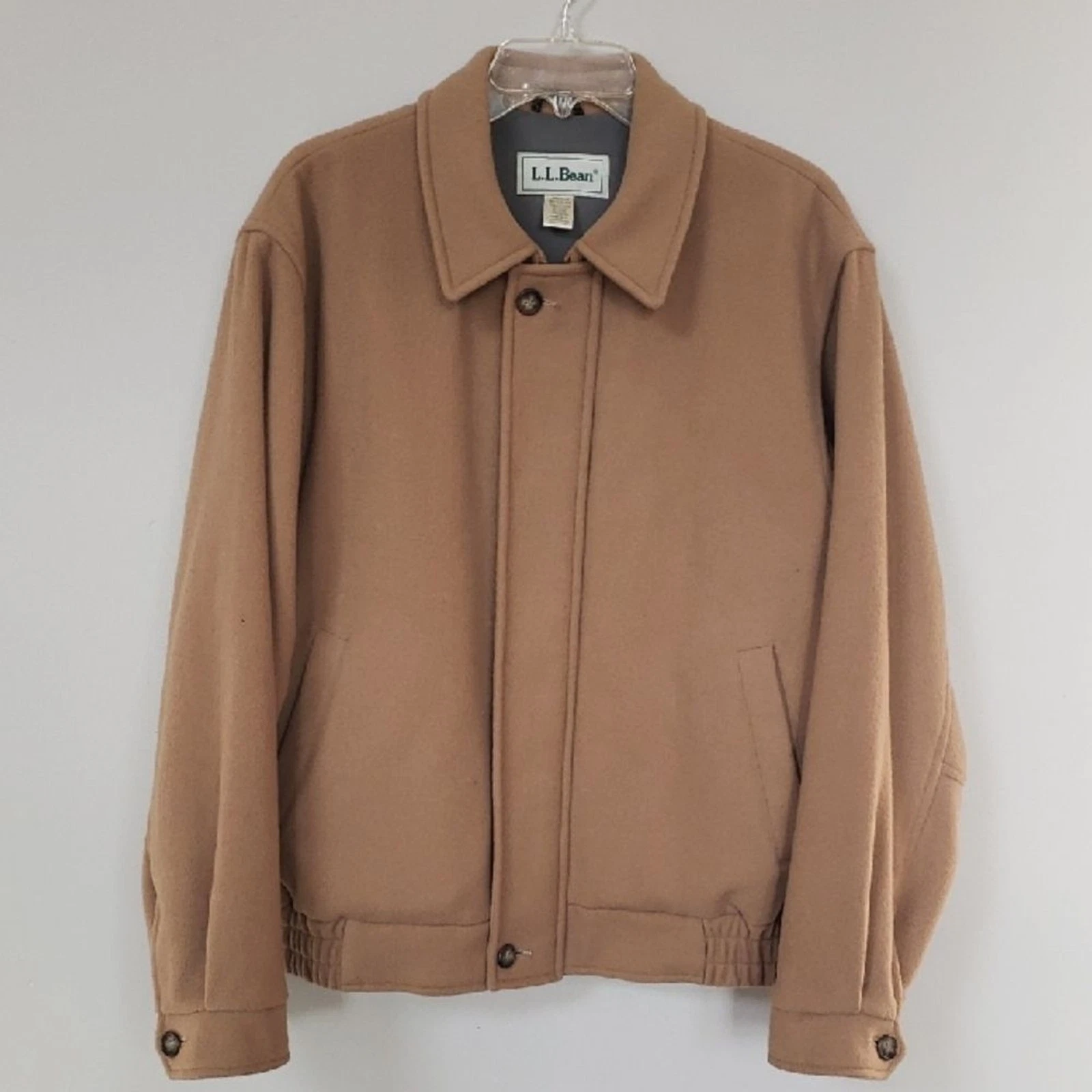 L.L. Bean Bomber Jacker Men's M Camel Tan 100% Wool Warm Classic