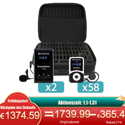 Retekess Wireless Tour Guide System 2 Transmitter 58 Receiver 60-Port Bag Museum
