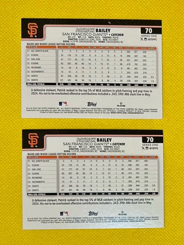 PATRICK BAILEY 2025 Topps Series One RAINBOW FOIL #70 and #70 - Picture 2 of 2