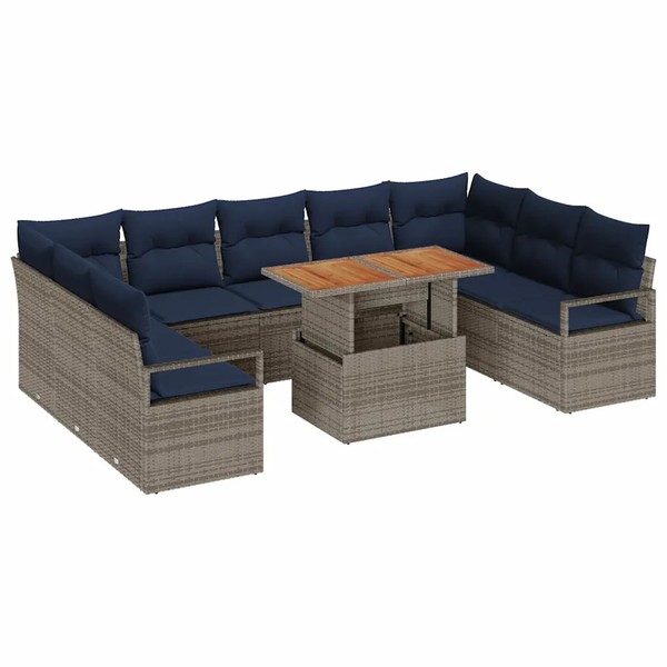 Garten-Sofa-Set Sitzgruppe 10-Teilig Mit Kissen Grau Marineblau-image