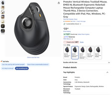 ProtoArc EM05 NL Vertical ERGONOMIC Wireless Trackball Rechargeable Mouse