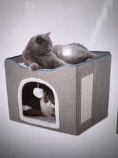 Grey Bedsure Cat House 16.5"x16.5"x13" Foldable Cave with Scratch Pad