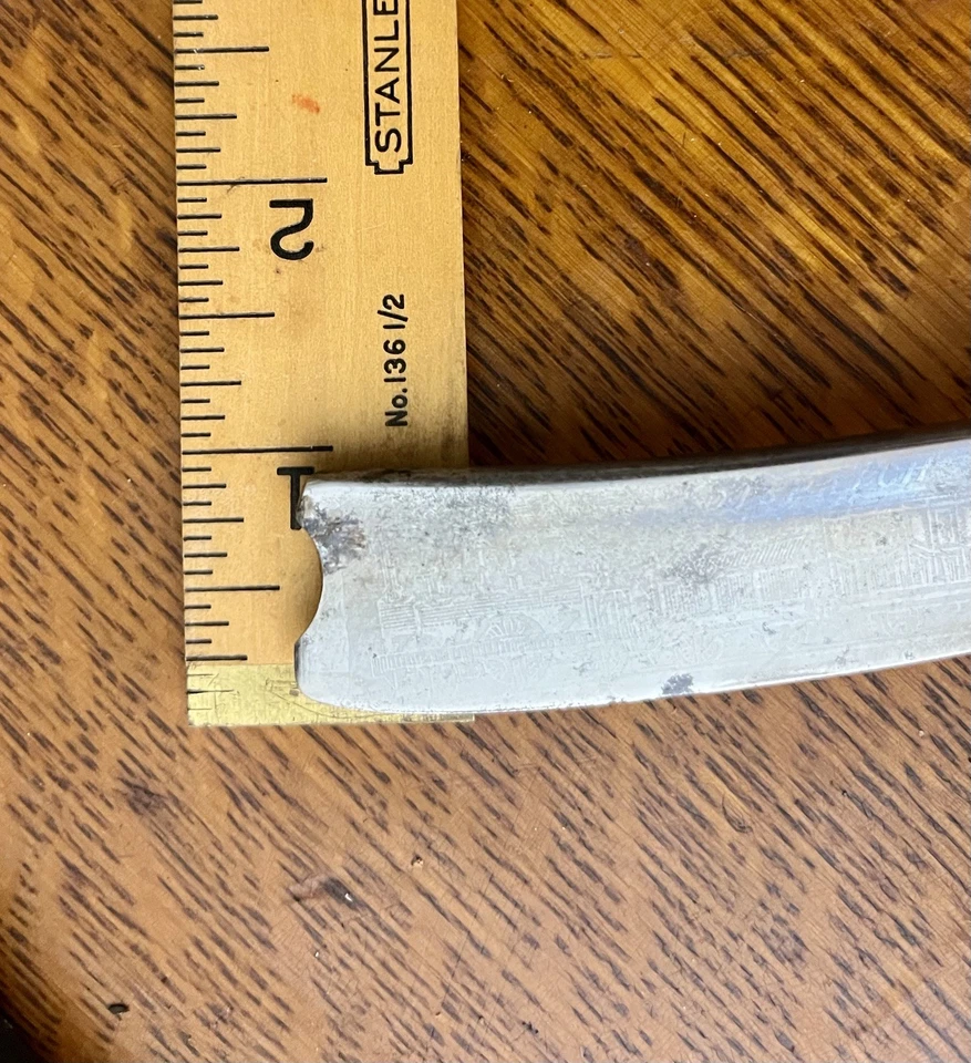 Antigua locomotora de afeitar recta tipo de uso de barberos Wade & Butcher ¡Grabado de tren! Foto 3 de 4