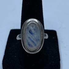 Sterling Silver Moonstone Oval Rope Deco Size 7 Ring 8.0g
