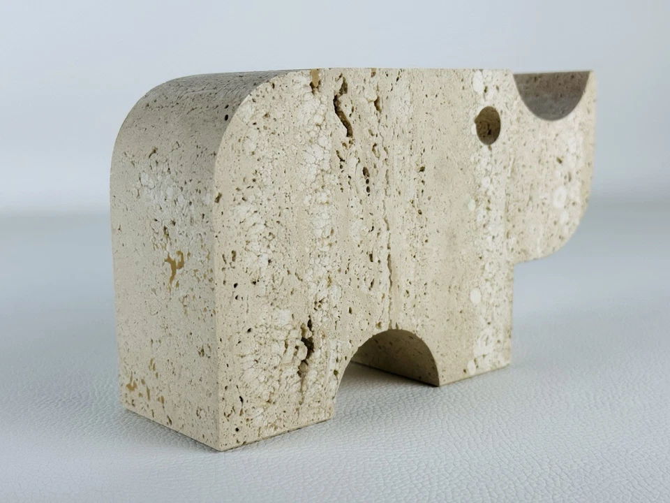 Fratelli Mannelli Statua Scultura “Rinoceronte” Pietra Travertino Design 1970 - Immagine 4 di 4