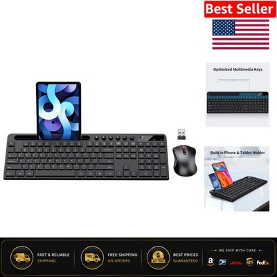 Multifunctional Wireless Keyboard with Phone Holder & Silent Mouse Combo   Black