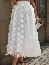 Summer Autumn Women's New Fashion Tulle Skirt Solid Color 3D Polka Dot Elastic W