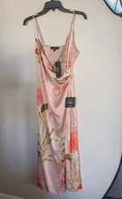 Lulus Remarkable Entrance Pink Floral Front Slit Satin Midi Dress Size  S