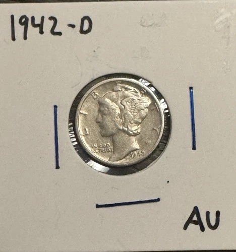 1944-D  Mercury Dime Uncirculated Coin  90% Silver AU