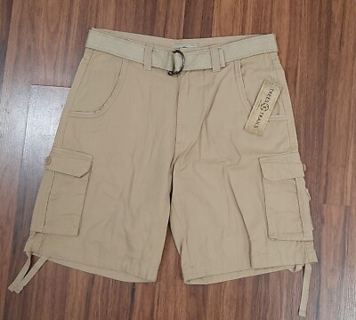 Mens Trees Trails Shorts Cargo Belted Waist 32'' Rise 11'' Length 10'' Khaki NWT