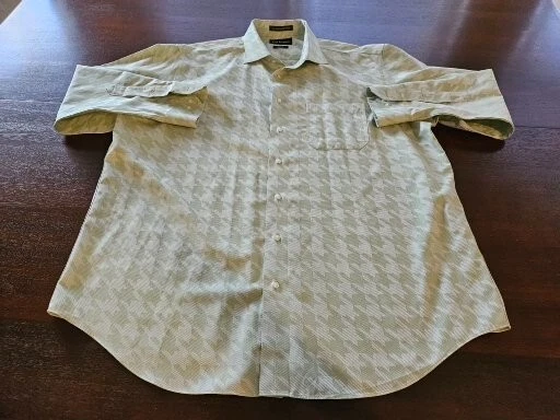 Camisa Paul Fredrick Para Hombre Sin Planchar 2 Capas Algodón 17 1/2 x 33 Verde Claro Geométrico Foto 2 de 4