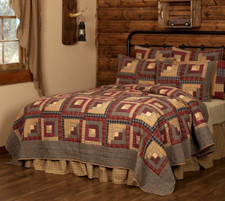 King Quilt Hand Stitched Log Cabin Patchwork Red Blue 100 Cotton Millsboro