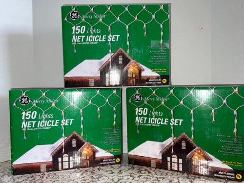 Christmas Lights GE Merry Midget 150 Multicolor Net Icicle Lights BRAND NEW (3) - Picture 1 of 6