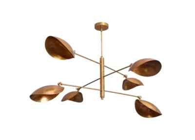 6 Light Curved Pendant Mid Century Modern Raw Brass Sputnik chandelier light