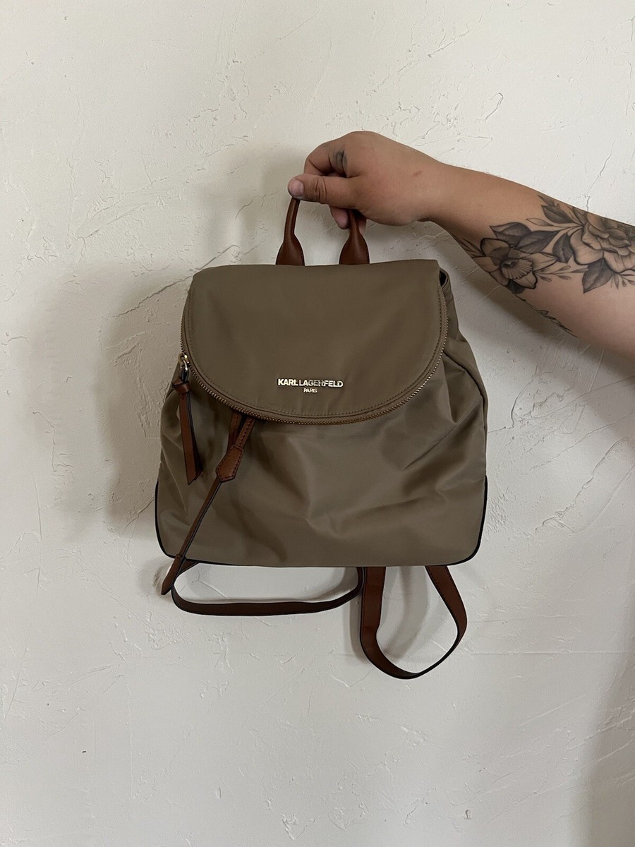 Karl Lagerfeld Paris Tan/Brown Drawstring Backpack with two