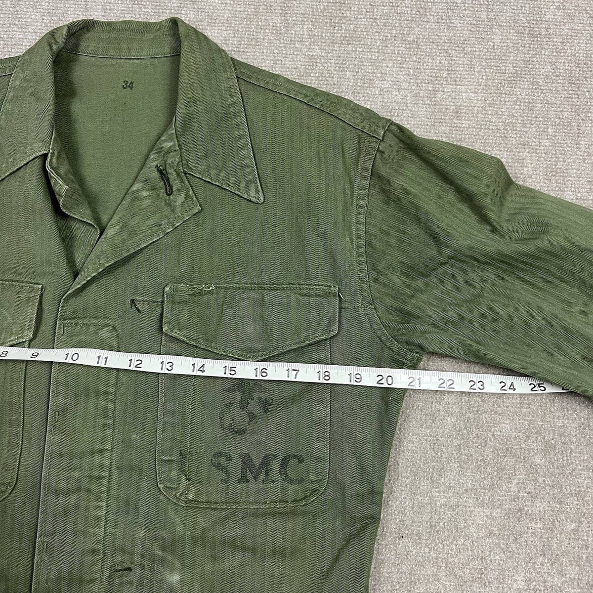 Vintage 50s US Military P53 HBT Jacket Size 34 USMC Stencil