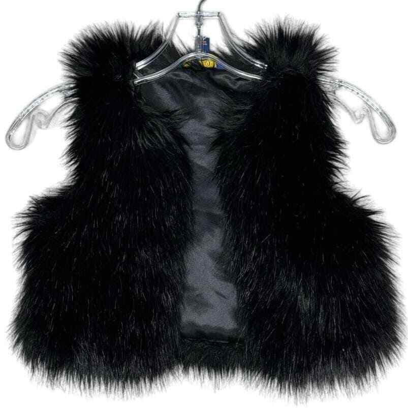 Polo Ralph Lauren Vest Girls 5l Black Faux Fur Open Neutral