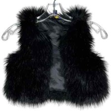 Polo Ralph Lauren Vest Girls 5l Black Faux Fur Open Neutral Playful Fun Trendy