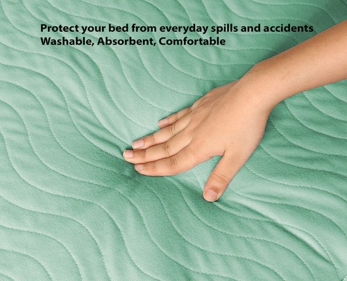 Absorbent Washable Incontinence Bed Pad/Waterproof Mattress Protection, Green - Picture 19 of 35