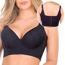 Plus Size Push Up Bra Deep Cup Hide Back Fat Underwear Full Coverage Bra Black