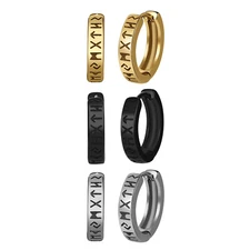 2pcs Norse Viking Runes Hoop Huggie Earrings for Men 316L Stainless Steel Punk