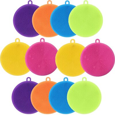 Silicone Dish Scrubber, 12 Count Reusable Sponges for Kitchen Washing