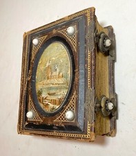 antique 1800's ornate hand made painted bronze glass tooled leather photo album