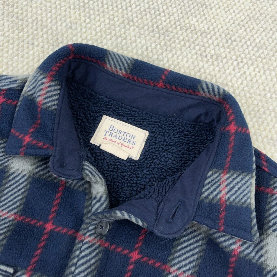 Boston Traders Shacket Men Large Blue Plaid Fleece Shirt Jacket Sherpa Lined - Image 4 of 4