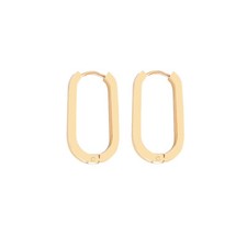 Woman 18K Gold Plated Stainless Steel Round Oval Earring Clip Drop Dangle