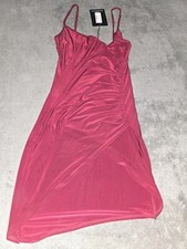 Size 10 Prettylittlething Ruched Side Strappy Bodycon Dress, Burgundy