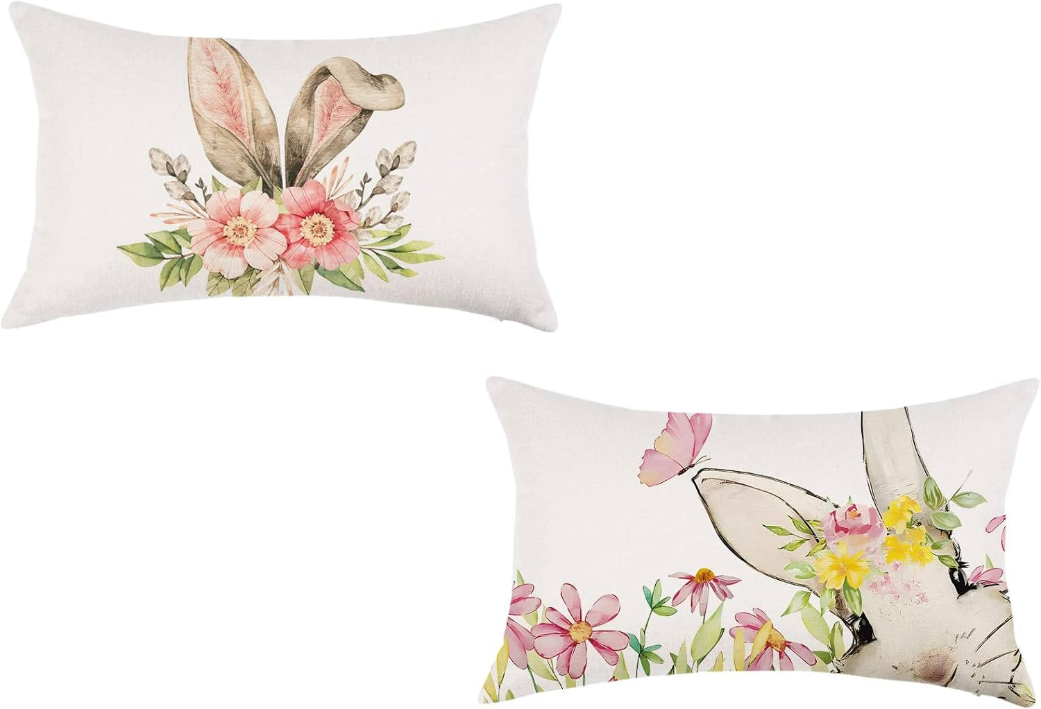 Easter Bunny Spring Rabbit Throw Pillow Covers Set of 2 12x20 Inch Seasonal Decor