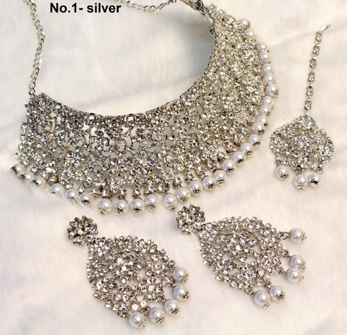 Silver Choker Necklace Set Bollywood 