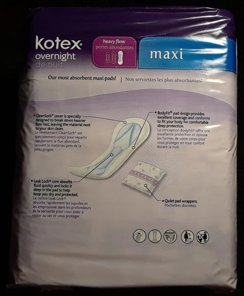 Винтажный 2004 - 2008 Kotex ночь макси подушечки запечатанный пакет - РЕДКАЯ осмелиться носить! - Изображение 2 из 4