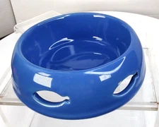 Cat/Kitten 4"R x 1.5"D Blue Cut out Fish Accent Food Water Cat Bowl
