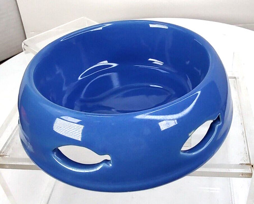 Cat/Kitten 4"R x 1.5"D Blue Cut out Fish Accent Food Water Cat Bowl