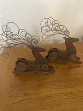 2 Bronze Deer Figures w/ Beautiful Antlers. Highly Unique Bronze Mesh Material