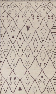 IVORY Geometric Moroccan Oriental Area Rug Hand-knotted Wool 5x9 ft Home Decor
