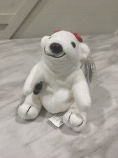 VTG 6" Coca-Cola White Plush Teddy Polar Bear Holding Coke Bottle Red Bow