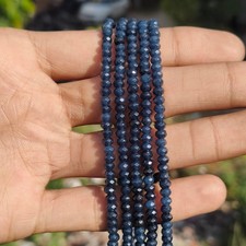 AAA Blue Sapphire Beaded Necklace . 4mm Faceted Rondelle Beads . Blue Sapphire