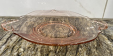 Vintage Pink Depression Glass Handled Plate 9" L x 7 1/4 x 1" Bon Bon Candy Dish