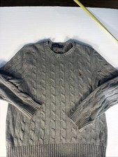 Polo Ralph Lauren Cotton Cable Knit Sweater Men  s Size L Grey Pullover Preppy