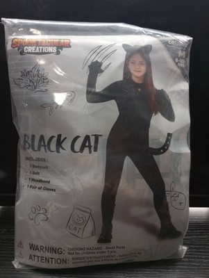 Girls Black Cat Costume Medium 8-10 Spooktacular Creations Bodysuit Belt Gloves