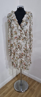 Needle & Thread Blumen Wickelkleid Gr. 16 weiß Rüschen Chiffon Slip Langarm