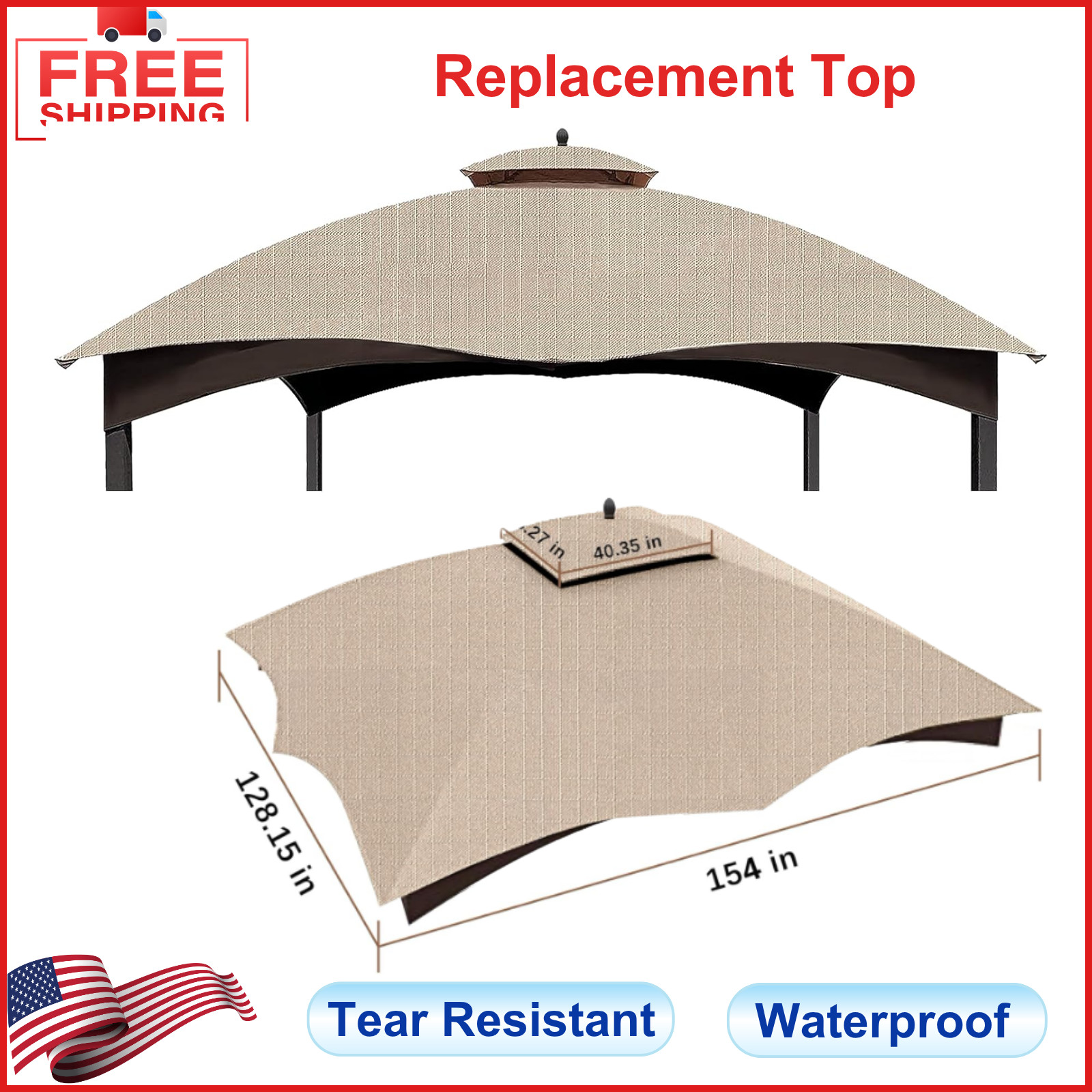 Replacement Top for Lowe's Allen Roth 10X12 Gazebo - Waterproof & UV Protection